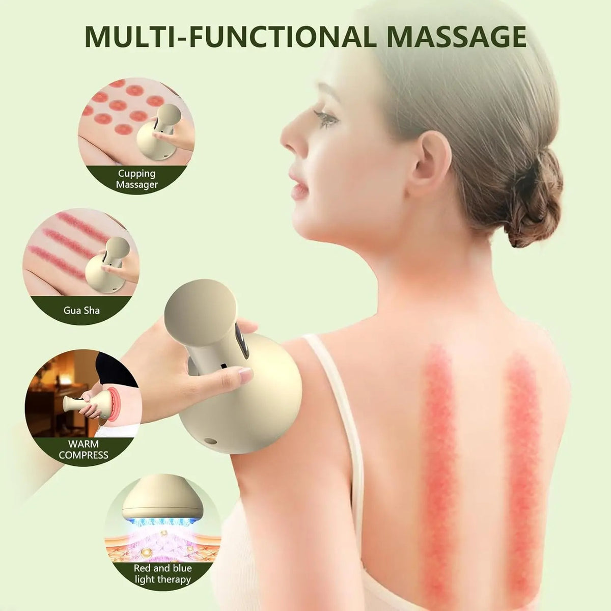 2 in 1 Handheld Gua Sha & Cupping Massager - Nine Modes Electric Vacuum Suction for Muscle Recovery, Body Sculpting Massage