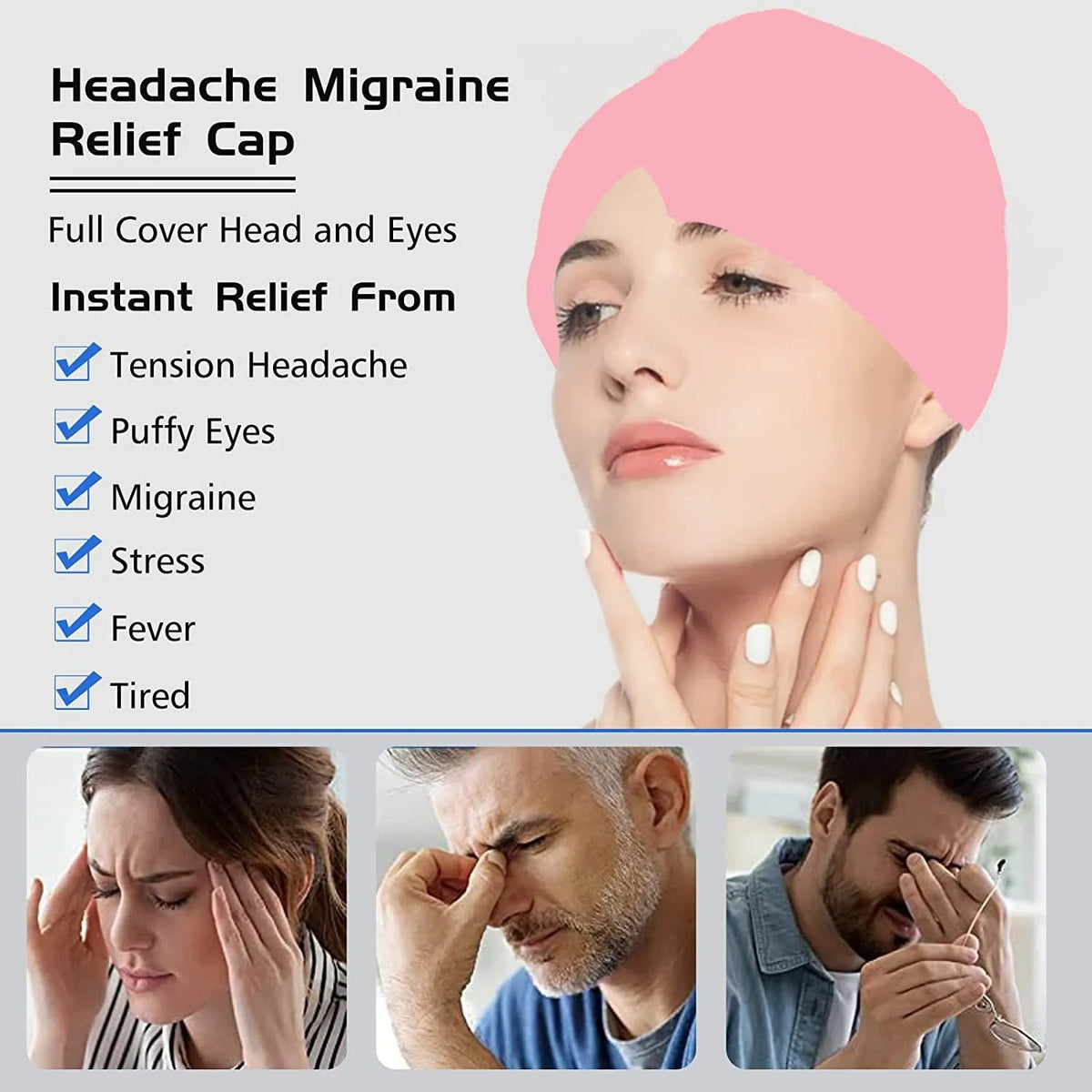 Ice Hat Gel Headache Migraine Relief Hat Cold Compress Therapy Cap For Tension Sinus Stress