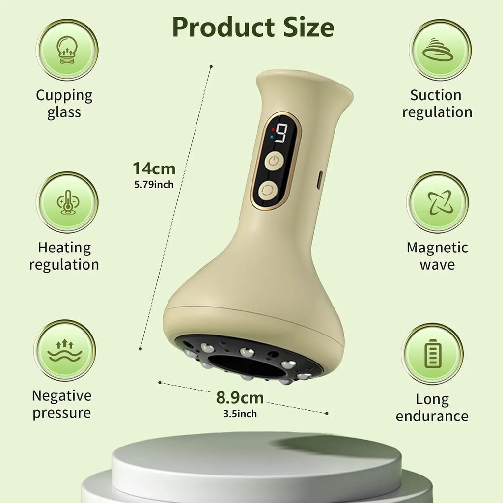 2 in 1 Handheld Gua Sha & Cupping Massager - Nine Modes Electric Vacuum Suction for Muscle Recovery, Body Sculpting Massage