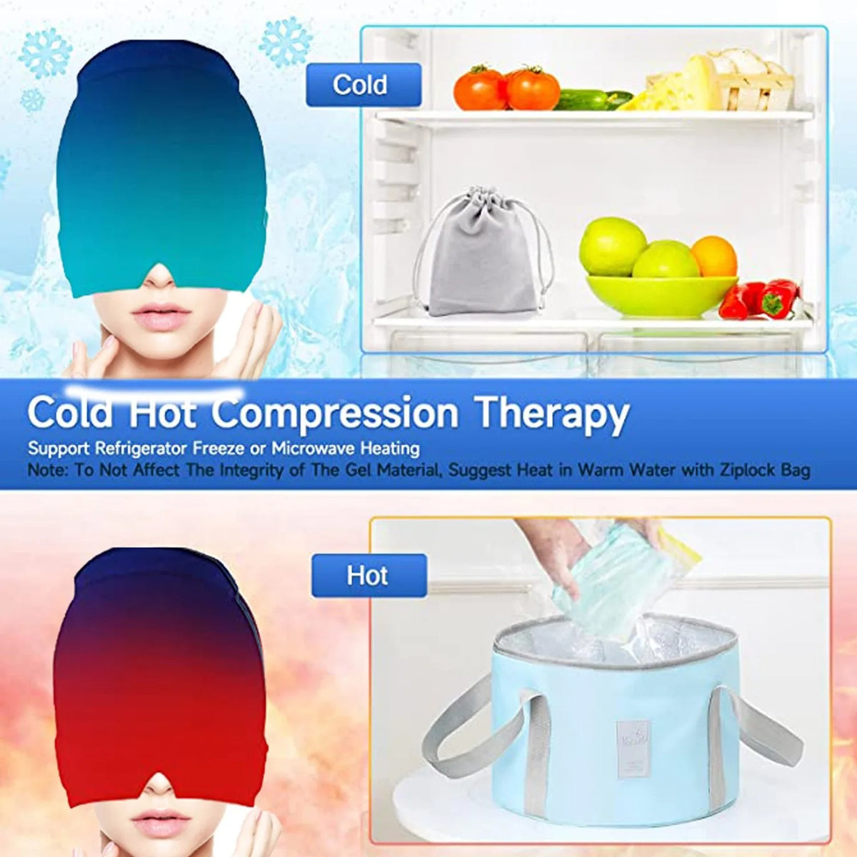 Ice Hat Gel Headache Migraine Relief Hat Cold Compress Therapy Cap For Tension Sinus Stress